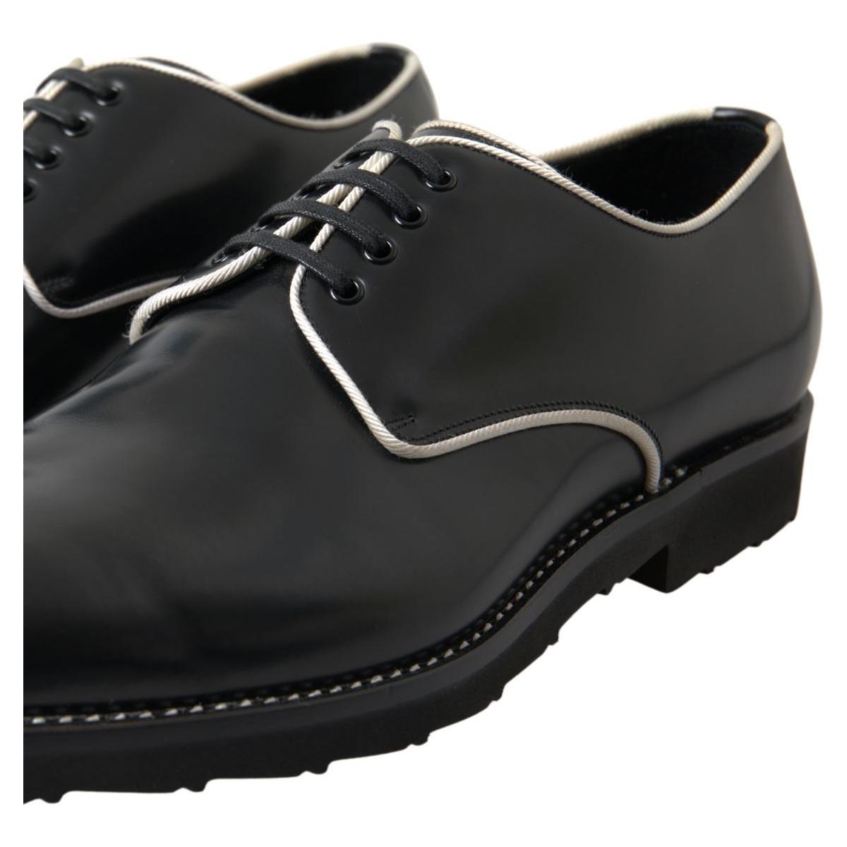 Dolce & Gabbana Black White Leather Formal Shoes