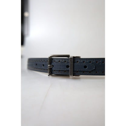 Dolce & Gabbana Blue Leather Perforated Metal Buckle Belt MAN BELTS