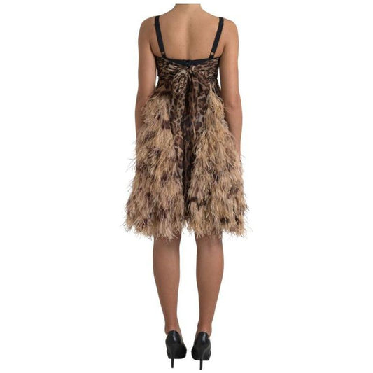 Dolce & Gabbana Sleeveless Leopard Chiffon Ostrich-Feather Dress Dolce & Gabbana Dim Gray