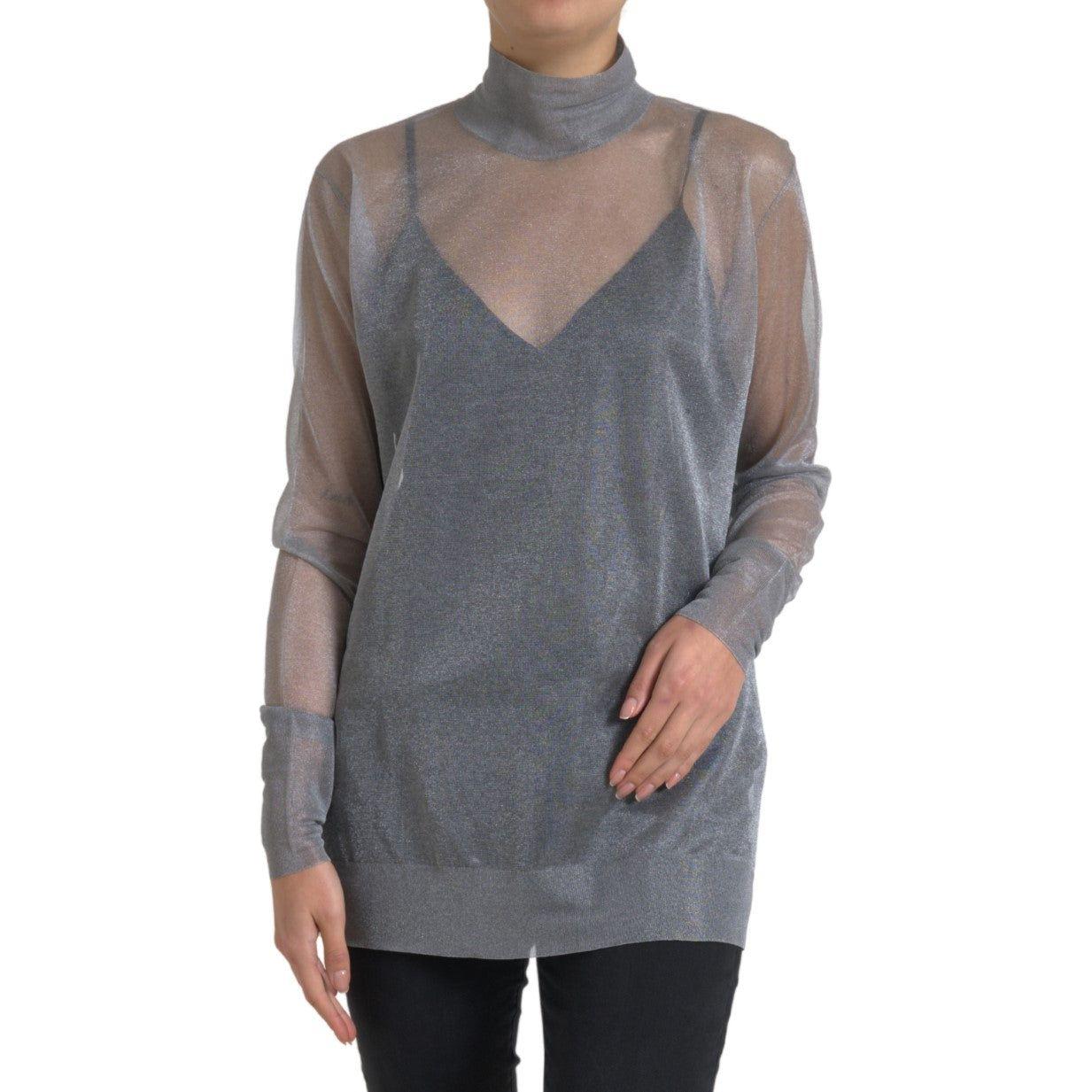 Dolce & Gabbana Gray Mesh Turtleneck Long Sleeve Blouse Top