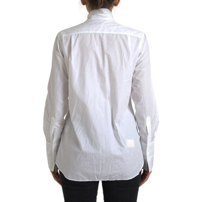Dolce & Gabbana White Cotton Ascot Collar Long Sleeves Top