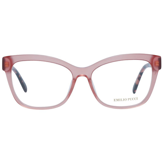 Emilio Pucci Pink Women Glasses Frame, rose full-rim square style with plastic lenses, branded case included.