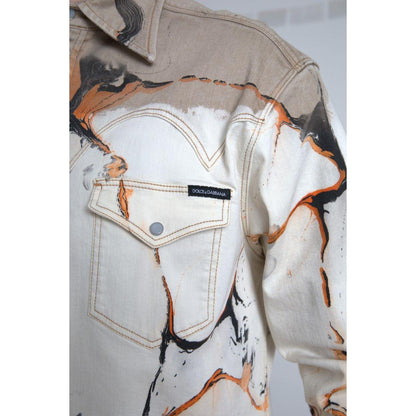 Dolce & Gabbana Multicolor Cotton Collared Denim Shirt