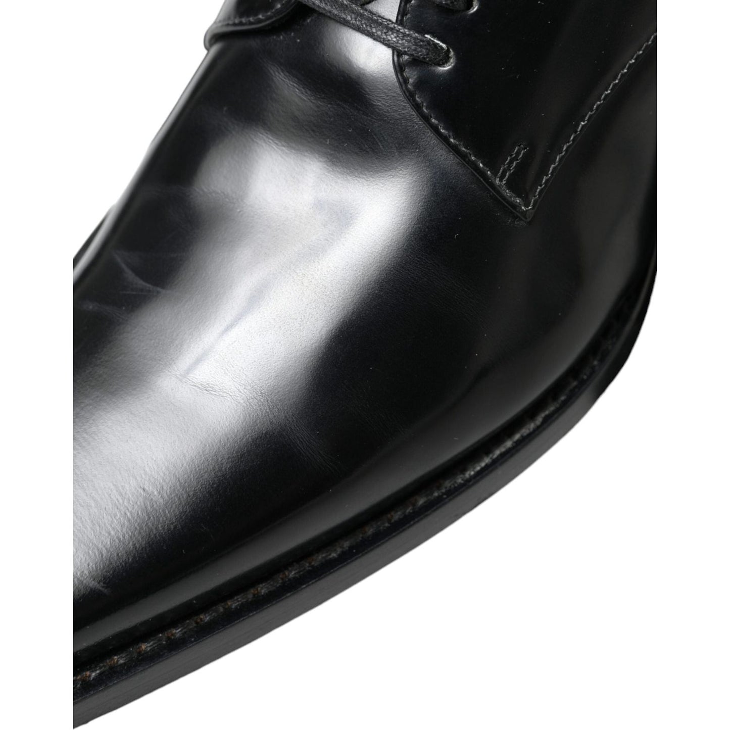 Dolce & Gabbana Black Leather Lace Up Formal Flats Shoes