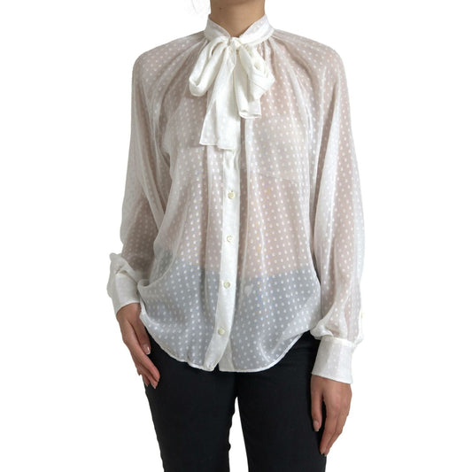 Dolce & Gabbana Elegant Sheer Silk Button-Up Blouse Dolce & Gabbana Gray