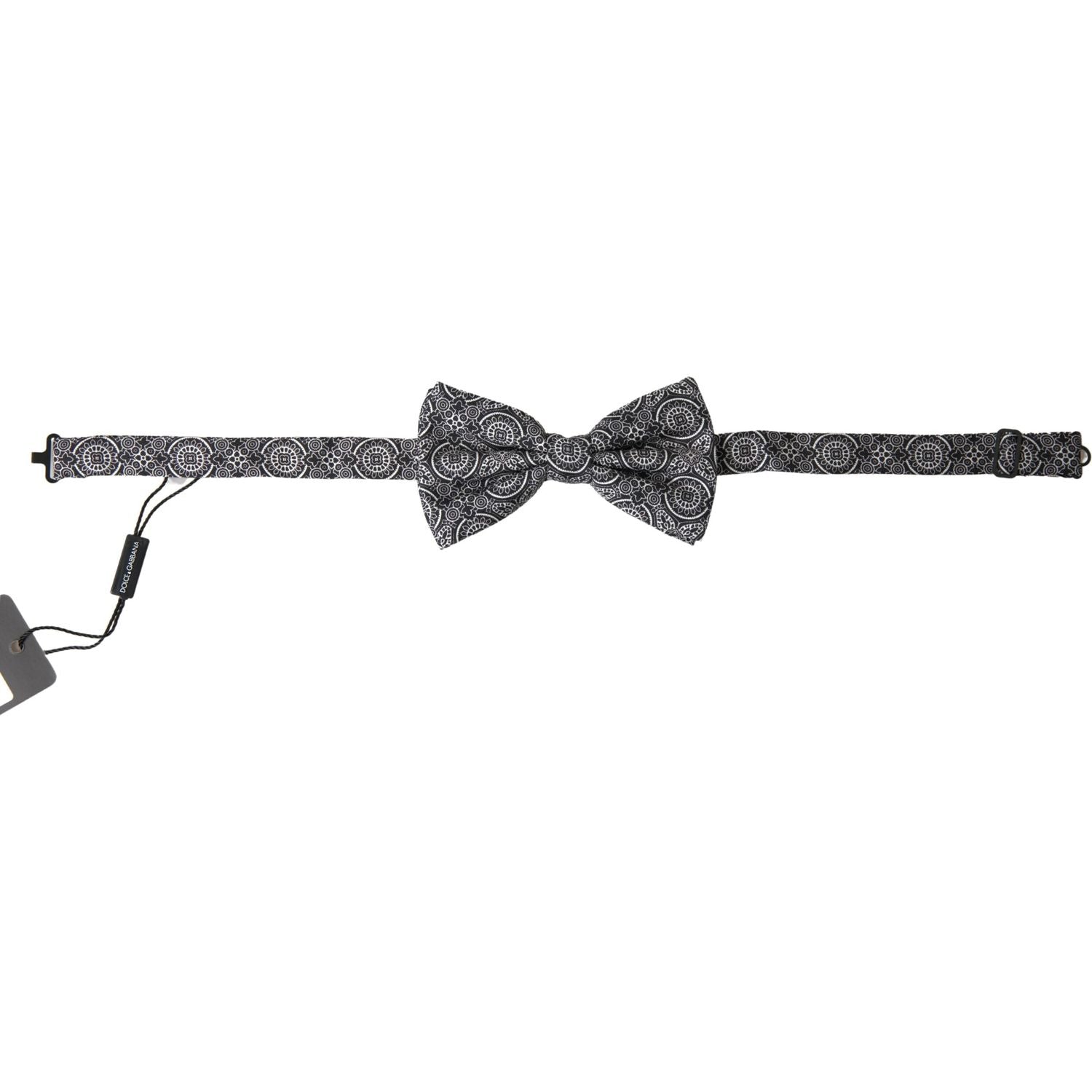Dolce & Gabbana Black White Pattern Adjustable Neck Papillon Bow Tie