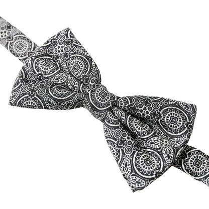 Dolce & Gabbana Black White Pattern Adjustable Neck Papillon Bow Tie