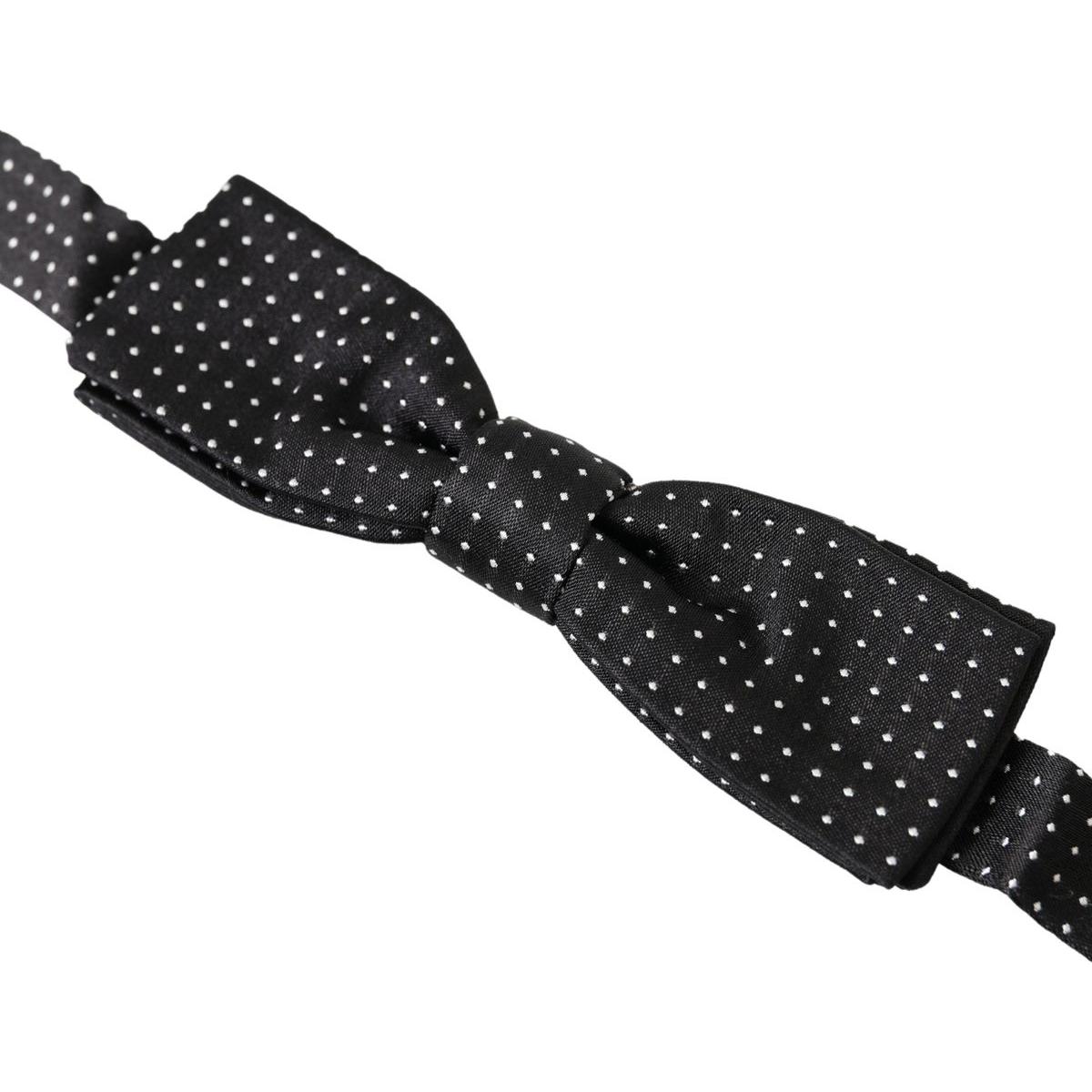 Dolce & Gabbana Black Polka Dot Silk Adjustable Men Neck Papillon Bow Tie