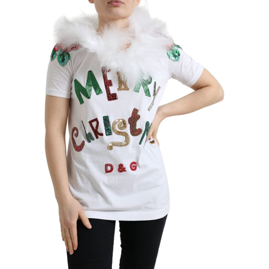 Dolce & Gabbana Elegant Sequin Embellished Cotton Tee Dolce & Gabbana Light Gray