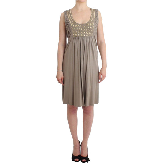 Roccobarocco Studded Sheath Knee-Length Dress in Beige Roccobarocco Rosy Brown