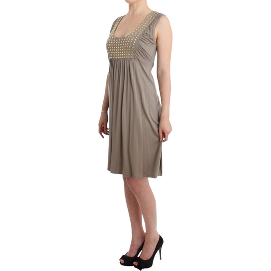 Roccobarocco Studded Sheath Knee-Length Dress in Beige Roccobarocco Slate Gray