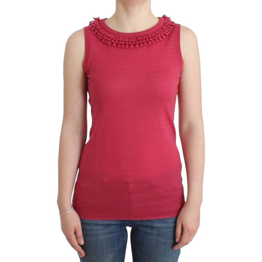 John Galliano Elegant Pink Sleeveless Wool Knit Top John Galliano Maroon