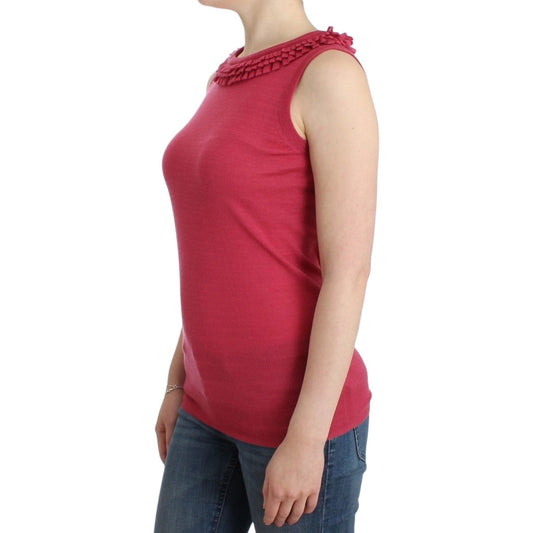 John Galliano Elegant Pink Sleeveless Wool Knit Top John Galliano Maroon