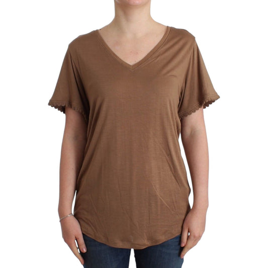 John Galliano Elegant Short-Sleeved Brown Rayon Top John Galliano Sienna