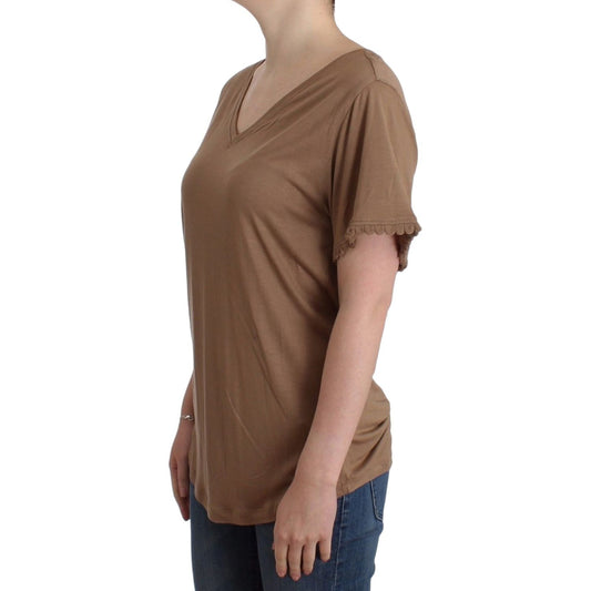 John Galliano Elegant Short-Sleeved Brown Rayon Top John Galliano Dim Gray