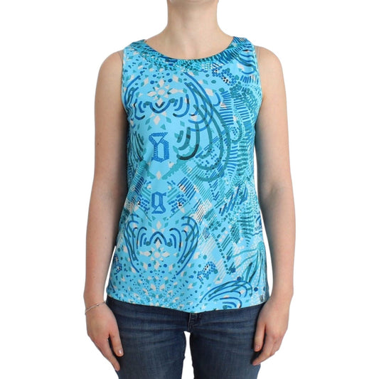 John Galliano Elegant Sleeveless Silk-Detailed Top John Galliano Medium Aquamarine