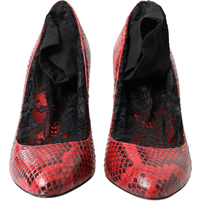 Dolce & Gabbana Red Ayers Leather Lace Socks Pumps Shoes Dolce & Gabbana