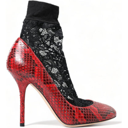 Dolce & Gabbana Red Ayers Leather Lace Socks Pumps Shoes Dolce & Gabbana