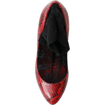 Dolce & Gabbana Red Ayers Leather Lace Socks Pumps Shoes Dolce & Gabbana