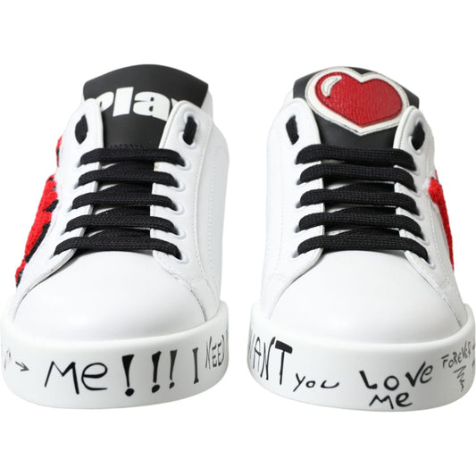 Dolce & Gabbana Chic White Portofino Leather Sneakers Dolce & Gabbana Dark Slate Gray
