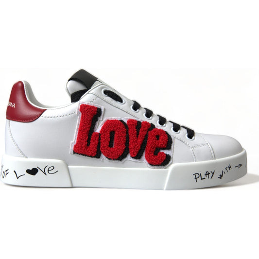 Dolce & Gabbana Chic White Portofino Leather Sneakers Dolce & Gabbana Light Gray