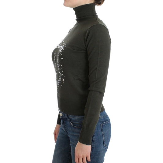 John Galliano Chic Green Turtleneck Virgin Wool Sweater John Galliano Dark Slate Gray