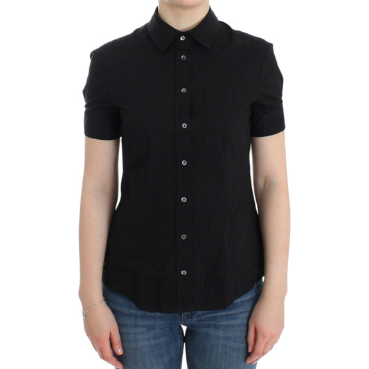 John Galliano Elegant Black Cotton Stretch Shortsleeve Blouse John Galliano Tan