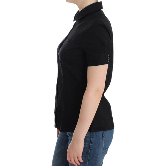 John Galliano Elegant Black Cotton Stretch Shortsleeve Blouse John Galliano Tan
