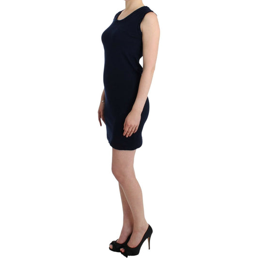 John Galliano Elegant Knee-Length Blue Cotton Dress John Galliano Black