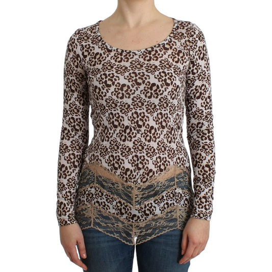 Cavalli Elegant Floral Lace Longsleeve Top Cavalli Dark Slate Gray
