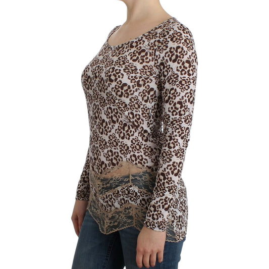 Cavalli Elegant Floral Lace Longsleeve Top Cavalli Dark Slate Gray