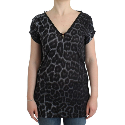 Cavalli Sultry Leopard V-Neck Modal Top Cavalli Tan