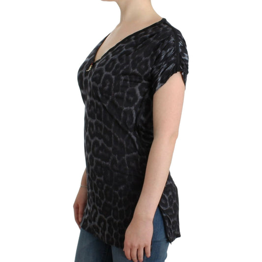 Cavalli Sultry Leopard V-Neck Modal Top Cavalli Tan