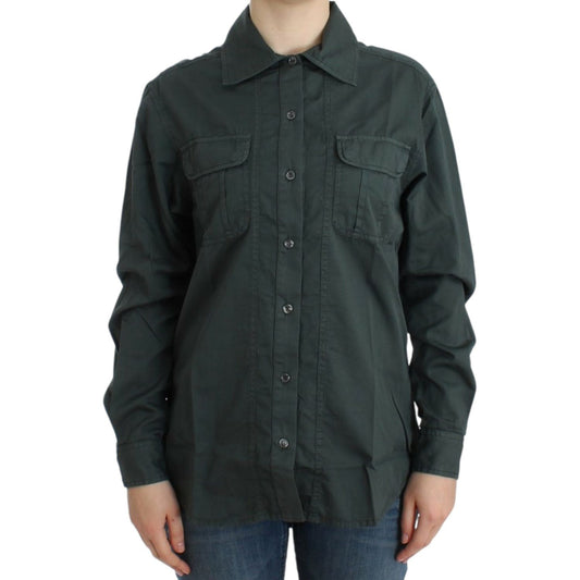 Cavalli Elegant Gray Cotton Button Down Shirt Cavalli Dark Slate Gray
