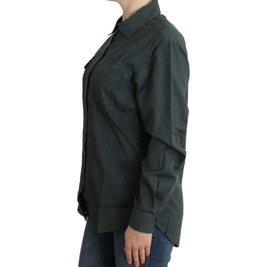 Cavalli Elegant Gray Cotton Button Down Shirt Cavalli Dark Slate Gray