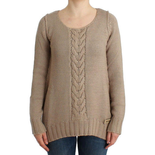 Cavalli Elegant Beige Knitted Crew Neck Sweater Cavalli Rosy Brown