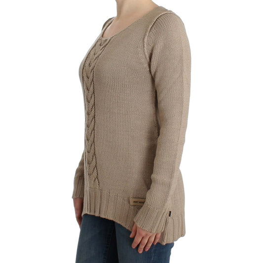 Cavalli Elegant Beige Knitted Crew Neck Sweater Cavalli Rosy Brown