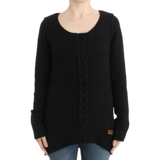 Cavalli Alluring Black Knitted Crew Neck Sweater Cavalli Black