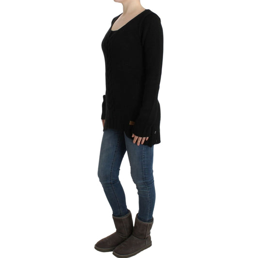 Cavalli Alluring Black Knitted Crew Neck Sweater Cavalli Black