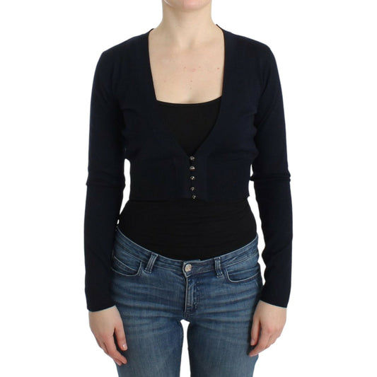 Cavalli Elegant Black Cropped Virgin Wool Cardigan Cavalli Black