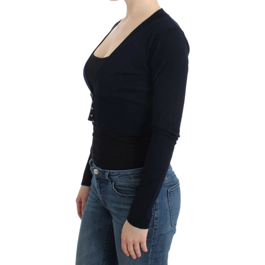Cavalli Elegant Black Cropped Virgin Wool Cardigan Cavalli Dark Slate Gray