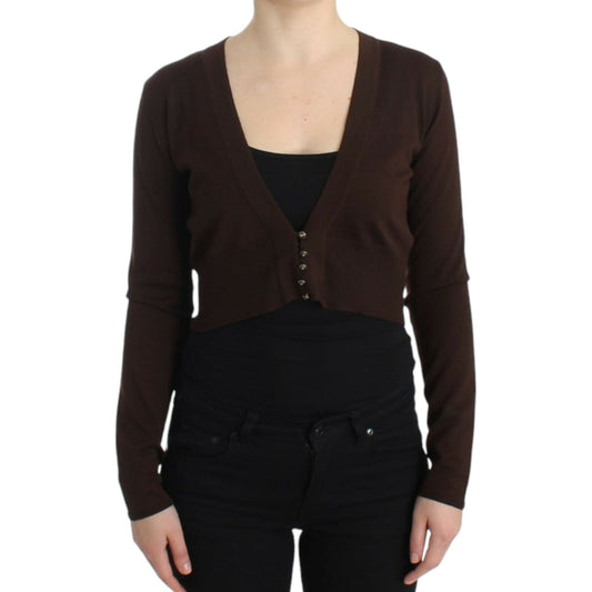 Cavalli Elegant Brown Virgin Wool Cropped Cardigan Cavalli Black