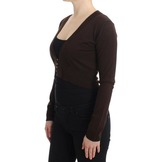 Cavalli Elegant Brown Virgin Wool Cropped Cardigan Cavalli Black
