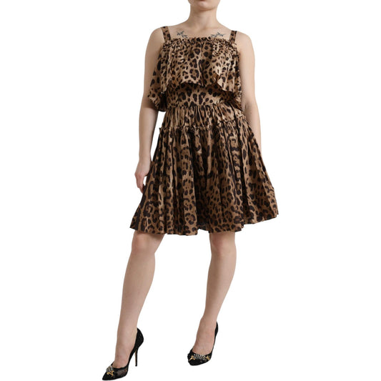 Dolce & Gabbana Leopard Print A-Line Cotton Dress Dolce & Gabbana Dark Slate Gray