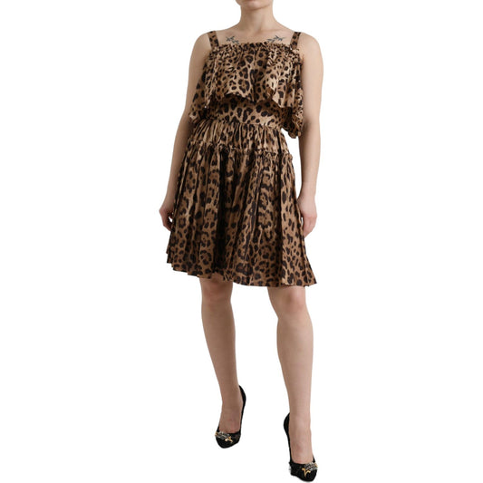 Dolce & Gabbana Leopard Print A-Line Cotton Dress Dolce & Gabbana Dim Gray