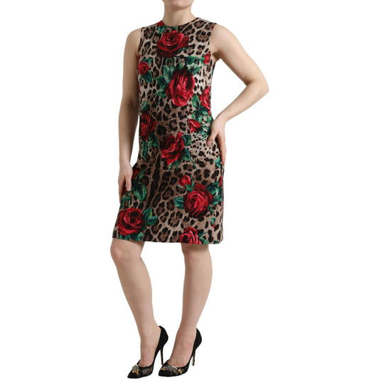 Dolce & Gabbana Elegant Leopard Floral A-Line Dress Dolce & Gabbana Dark Slate Gray