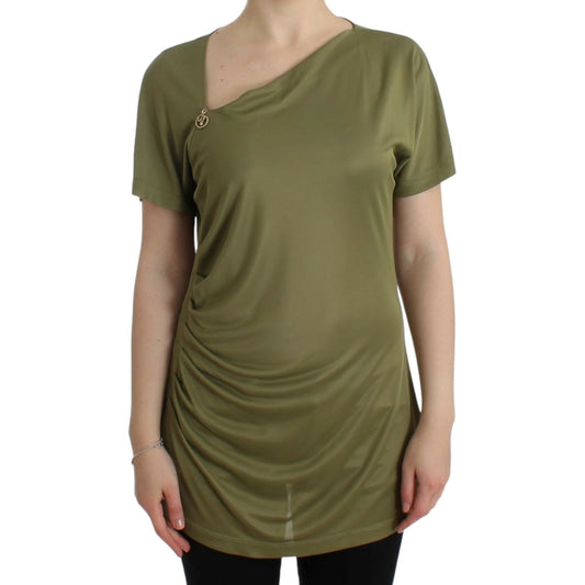 Cavalli Elegant Green Jersey Blouse with Gold Accents Cavalli Dark Olive Green