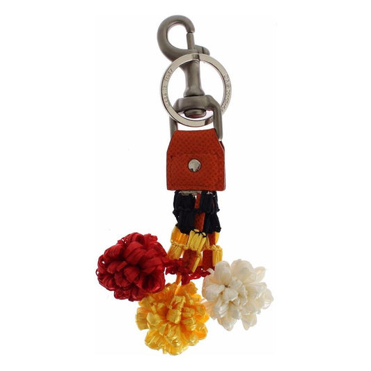 Dolce & Gabbana Chic Multicolor Raffia & Leather Keychain Dolce & Gabbana Saddle Brown
