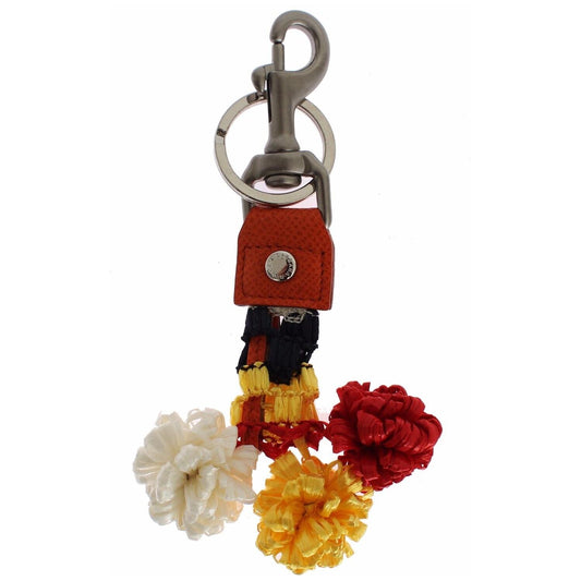 Dolce & Gabbana Chic Multicolor Raffia & Leather Keychain Dolce & Gabbana Saddle Brown