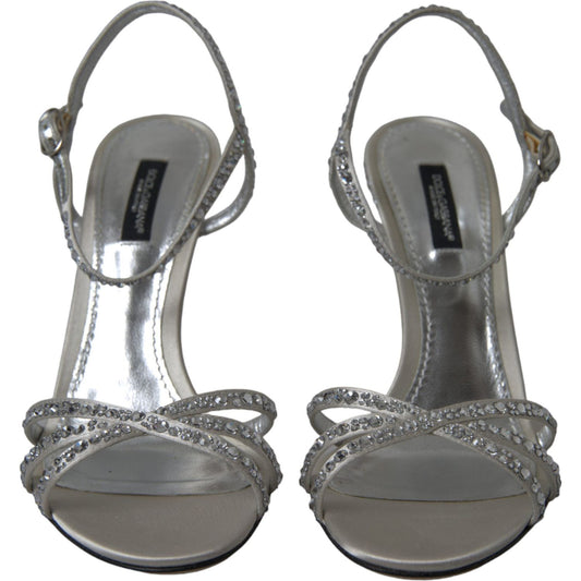 Dolce & Gabbana Dolce & Gabbana Elegant Crystal Embellished Heels Sandals LA10368-39 1728,67345645728,Dolce & Gabbana,EU36/US5.5,EU39/US8.5,EU40/US9.5,Material: 31% Silk 67% Viscose 2% Leather,New with tags,Sandals - Women - Shoes,Shoes,Silver,Women,Women